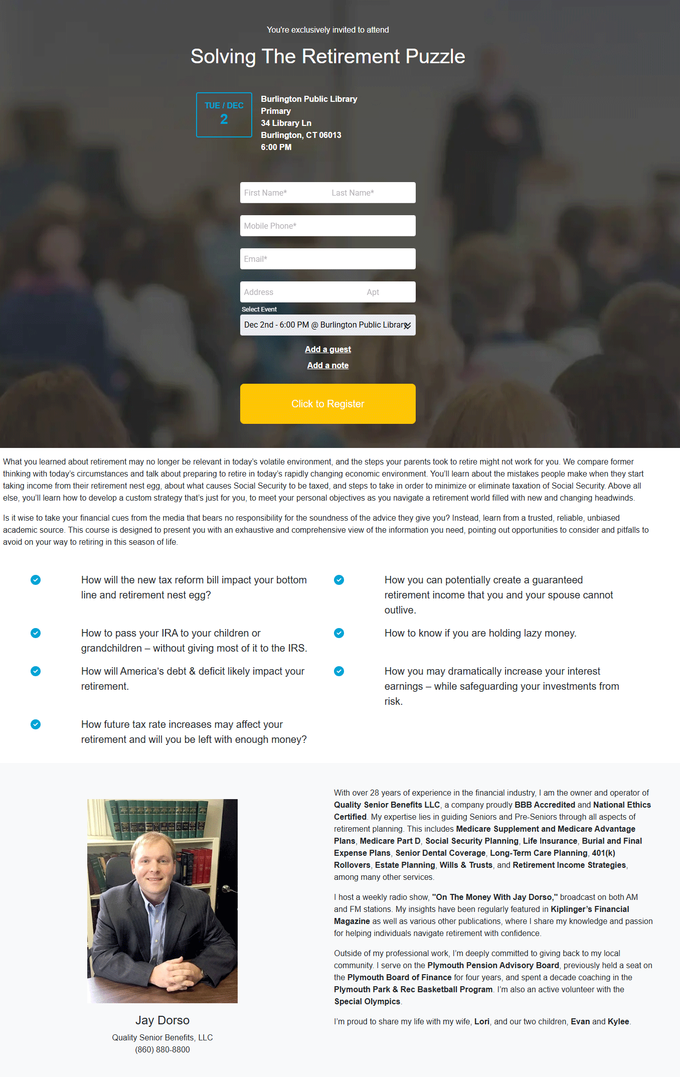 Event flyer: Solving The Retirement Puzzle