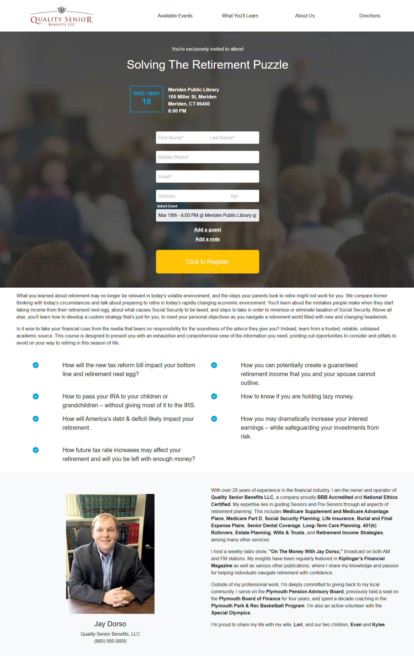 Event flyer: Solving The Retirement Puzzle