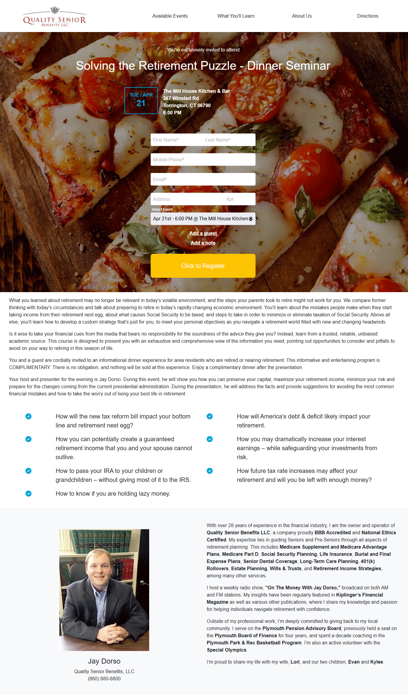 Event flyer: Solving the Retirement Puzzle - Dinner Seminar