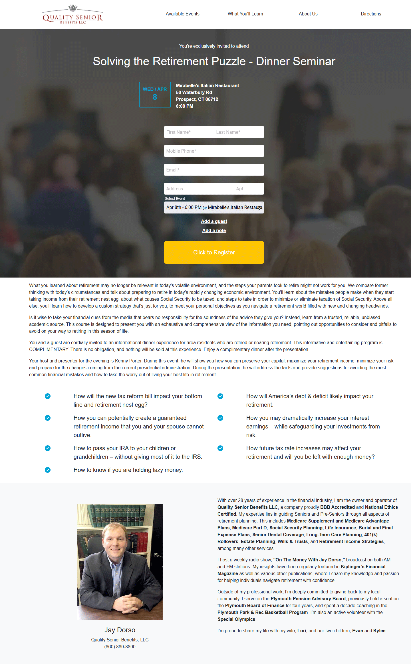 Event flyer: Solving the Retirement Puzzle Dinner Seminar