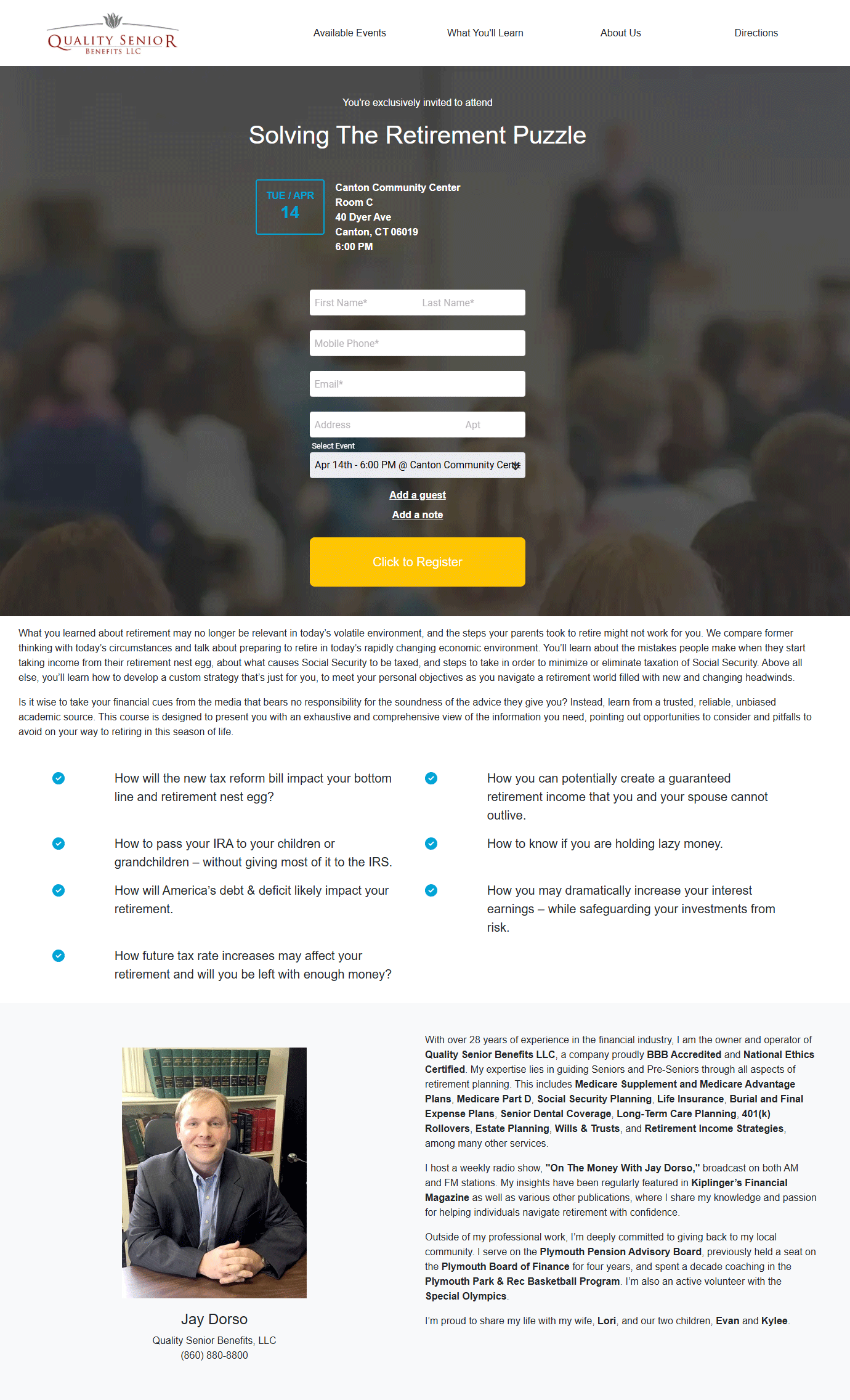 Event flyer: Solving The Retirement Puzzle