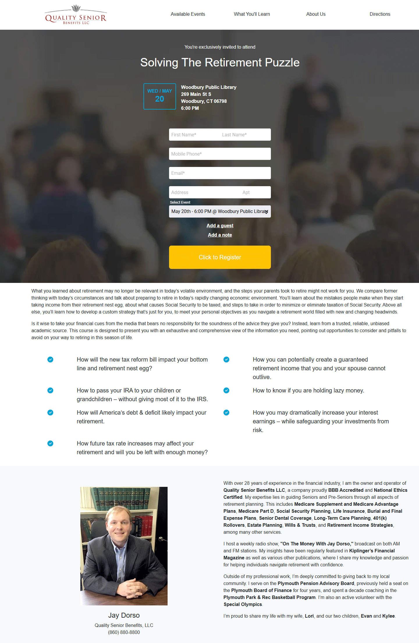 Event flyer: Solving The Retirement Puzzle