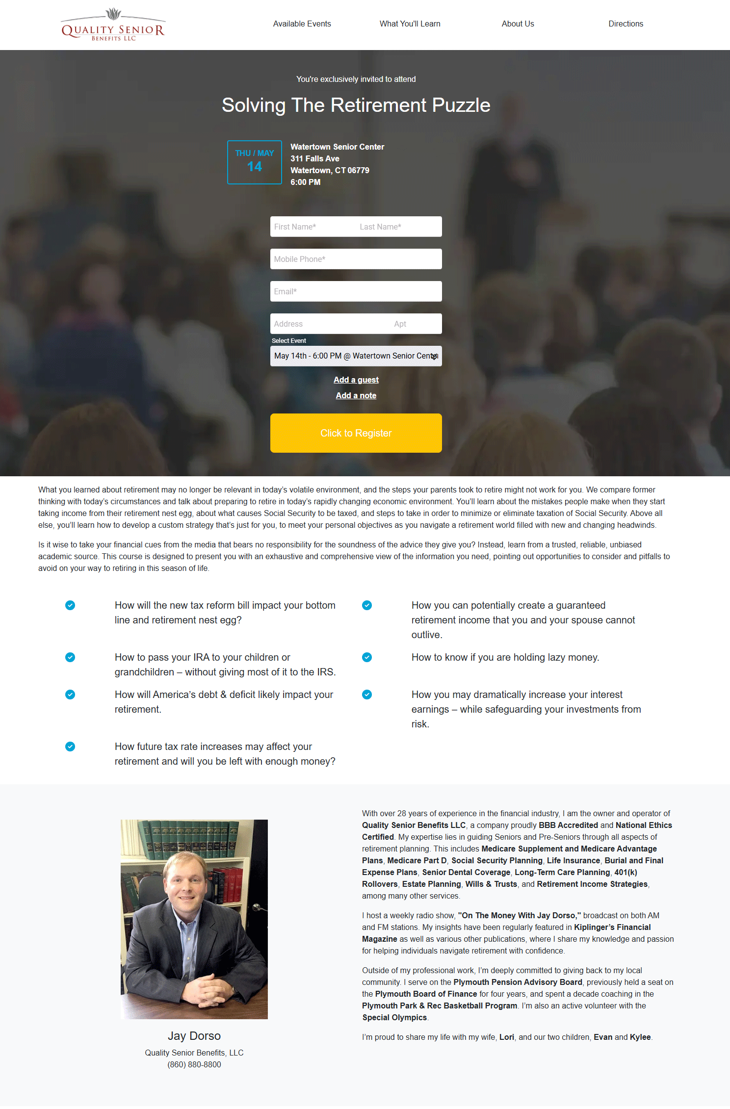 Event flyer: Solving The Retirement Puzzle